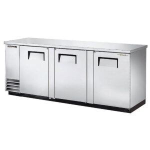 True TBB-4-S-HC 90″ Three Solid Swing Door Stainless Steel Back Bar Cooler with Hydrocarbon