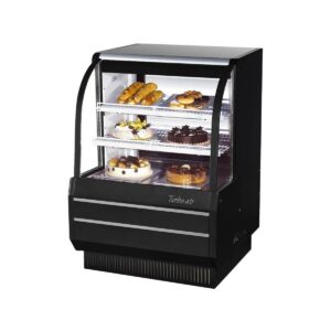 Turbo Air TCGB-36-W(B)-N 36″ Refrigerated Bakery Display Case, Self-Contained Curved Glass Full Service with 2 Shelves, 1/3 HP