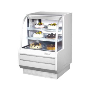 Turbo Air TCGB-36-W(B)-N 36″ Refrigerated Bakery Display Case, Self-Contained Curved Glass Full Service with 2 Shelves, 1/3 HP