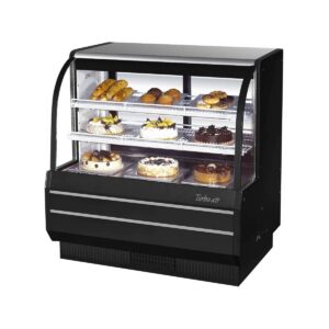Turbo Air TCGB-48-W(B)-N 48″ Refrigerated Bakery Display Case, Self-Contained Curved Glass Full Service with 2 Shelves, 1/3 HP