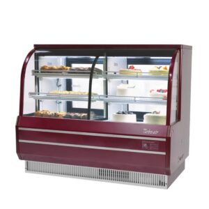 Turbo Air TCGB-60-CO-R 60″ Refrigerated Bakery Display Case, Self-Contained Curved Glass Full Service with 4 Shelves, 1/3 HP – Red