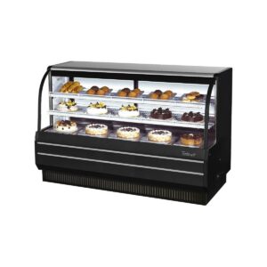 Turbo Air TCGB-72-W(B)-N 72″ Refrigerated Bakery Display Case, Self-Contained Curved Glass Full Service with 2 Shelves, 3/4 HP