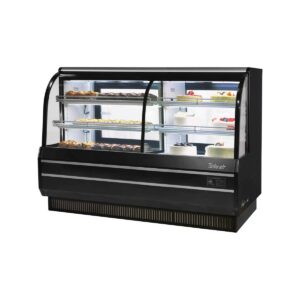 Turbo Air TCGB-72CO-W(B)-N 72″ Refrigerated Bakery Display Case, Self-Contained Curved Glass Full Service with 4 Shelves, 1/3 HP