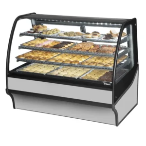 True TDM-DC-59-GE/GE-S-S 59 1/4″ Full Service Dry Bakery Case w/ Curved Glass – (4) Levels, 115v