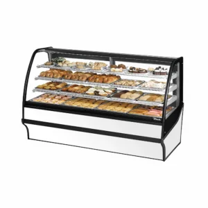 True TDM-DC-77-GE/GE-S-W 77 1/4″ Full Service Dry Bakery Case w/ Curved Glass – (4) Levels, 115v