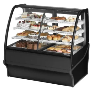 True TDM-DZ-48-GE/GE-B-W 48 1/4″ Full Service Dual Zone Bakery Case w/ Curved Glass – (4) Levels, 115v