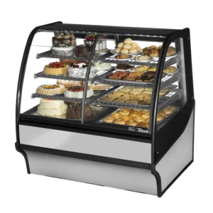 True TDM-DZ-48-GE/GE-S-S 48 1/4″ Full Service Dual Zone Bakery Case w/ Curved Glass – (4) Levels, 115v