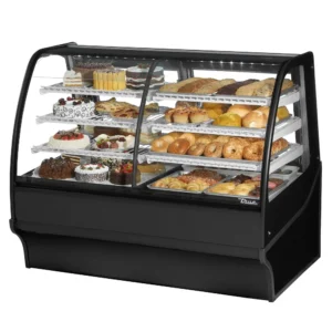 True TDM-DZ-59-GE/GE-B-W 59 1/4″ Full Service Dual Zone Bakery Case w/ Curved Glass – (4) Levels, 115v
