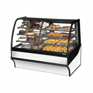 True TDM-DZ-59-GE/GE-S-W 59 1/4″ Full Service Dual Zone Bakery Case w/ Curved Glass – (4) Levels, 115v