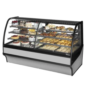 True TDM-DZ-77-GE/GE-S-S 77 1/4″ Full Service Dual Zone Bakery Case w/ Curved Glass – (4) Levels, 115v