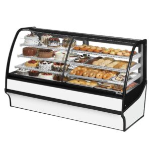 True TDM-DZ-77-GE/GE-W-W 77 1/4″ Full Service Dual Zone Bakery Case w/ Curved Glass – (4) Levels, 115v