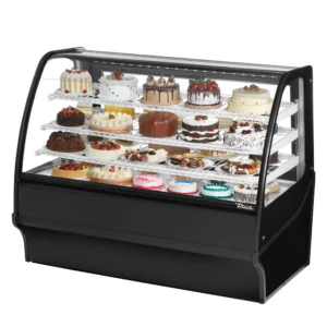 True TDM-R-59-GE/GE-B-W 59 1/4″ Full Service Bakery Case w/ Curved Glass – (4) Levels, 115v