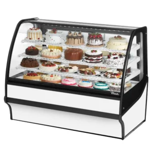True TDM-R-59-GE/GE-W-W 59 1/4″ Full Service Bakery Case w/ Curved Glass – (4) Levels, 115v