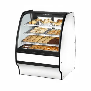 True TGM-DC-36-SC/SC-W-W 36 1/4″ Full Service Dry Bakery Case w/ Curved Glass – (4) Levels, 115v