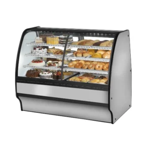 True TGM-DZ-48-SC/SC-S-S 48 1/4″ Full Service Dual Zone Bakery Case w/ Curved Glass – (4) Levels, 115v