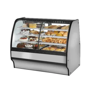 True TGM-DZ-48-SC/SC-S-W 48 1/4″ Full Service Dual Zone Bakery Case w/ Curved Glass – (4) Levels, 115v