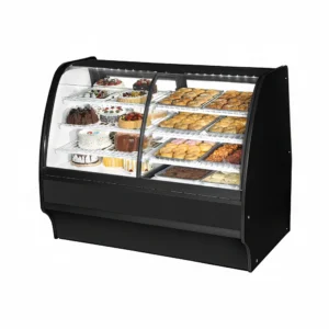 True TGM-DZ-59-SC/SC-B-W 59 1/4″ Full Service Dual Zone Bakery Case w/ Curved Glass – (4) Levels, 115v