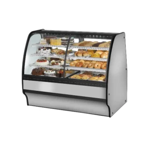 True TGM-DZ-59-SC/SC-S-W 59 1/4″ Full Service Dual Zone Bakery Case w/ Curved Glass – (4) Levels, 115v