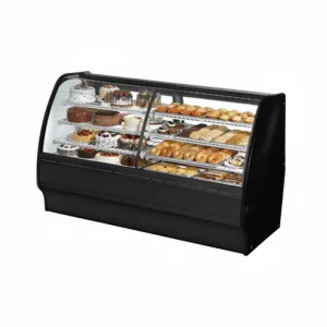 True TGM-DZ-77-SC/SC-B-W 77 1/4″ Full Service Dual Zone Bakery Case w/ Curved Glass – (4) Levels, 115v