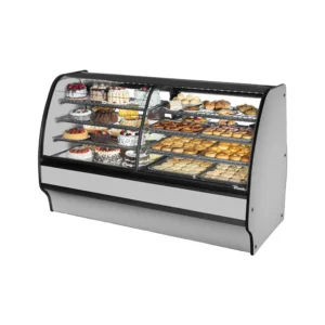 True TGM-DZ-77-SC/SC-S-S 77 1/4″ Full Service Dual Zone Bakery Case w/ Curved Glass – (4) Levels, 115v