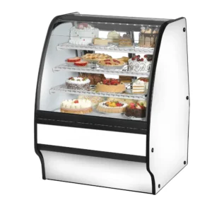 True TGM-R-36-SC/SC-W-W 36 1/4″ Full Service Bakery Case w/ Curved Glass – (4) Levels, 115v