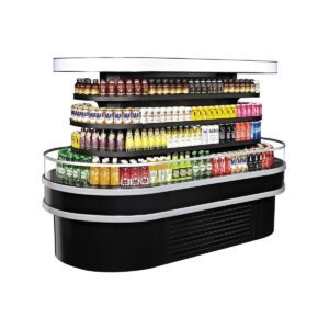 Turbo Air TIOM-48RSRB-N 48″ Island Display Self-Serve Refrigerated Merchandiser in Black, Open Curved, 3 Shelves, 28.8 cu. ft.