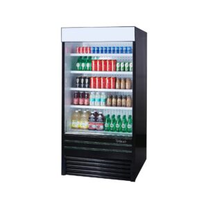 Turbo Air TOM-36EB-N 36″ Vertical Open Air Merchandiser in Black, Self-Contained, 4 Shelves, Night Curtain, 16.5 cu. ft.