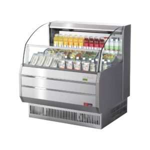 Turbo Air TOM-40SS-N 39″ Horizontal Open Air Merchandiser, Stainless Steel, Self-Contained, 3 Shelves, 6.7 cu. ft.