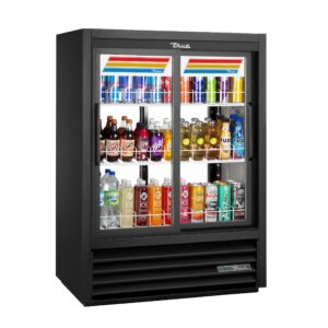 True GDM-33CPT-54-HC-LD 39″ 2-Section Pass-Thru Merchandiser Refrigerator with Sliding Door