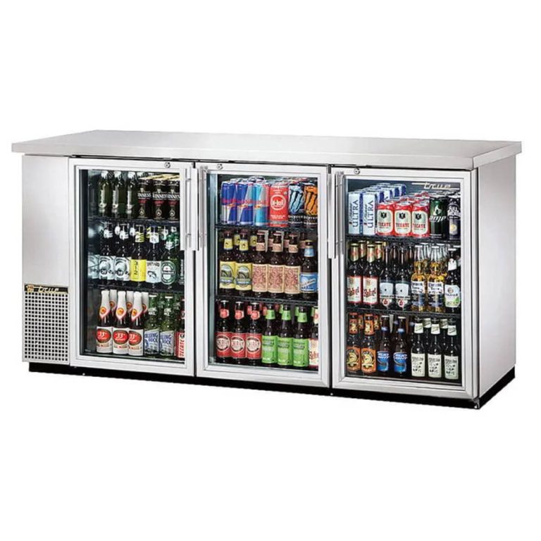 True TBB-24-72G-S-HC-LD 73" Three Glass Swing Door Stainless Steel Back Bar Cooler w/ LED