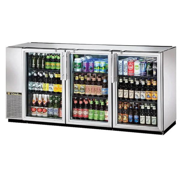 True TBB-24GAL-72G-S-HC-LD 71" 3 Glass Swing Door Stainless Steel Back Bar Cooler