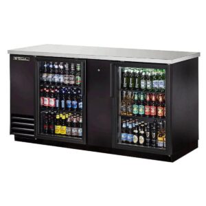 True TBB-3G-HC-LD 69″ Two Glass Swing Door Back Bar Cooler with LED Lighting