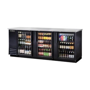 True TBB-4G-HC-LD 90″ Three Glass Swing Door Back Bar Cooler with LED & Hydrocarbon