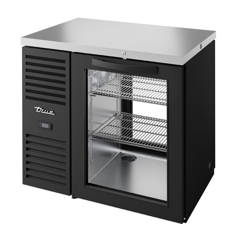True TBR36-PTSZ1-L-B-G-G-1 36" Glass Swing Door Pass-Thru Single Zone Refrigerator