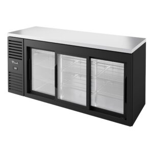True TBR72-RISZ1-L-B-111-1 72″ Back Bar Refrigerator with 3 Sliding Glass Doors & LED Lighting