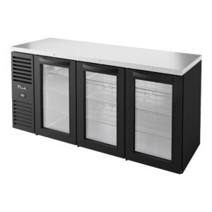 True TBR72-RISZ1-L-B-GGG-1 72″ Back Bar Refrigerator with 3 Glass Swing Doors & LED Lighting