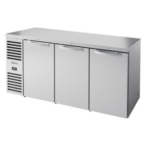 True TBR72-RISZ1-L-S-SSS-1 72″ 3 Solid Door Stainless Steel Back Bar Refrigerator with LED
