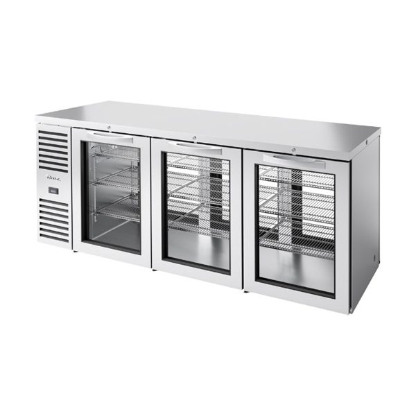 True TBR84-PTSZ1-L-S-GGG-GGG-1 84" Pass-Thru Refrigerated Back Bar Cooler w/ Glass Swing Door