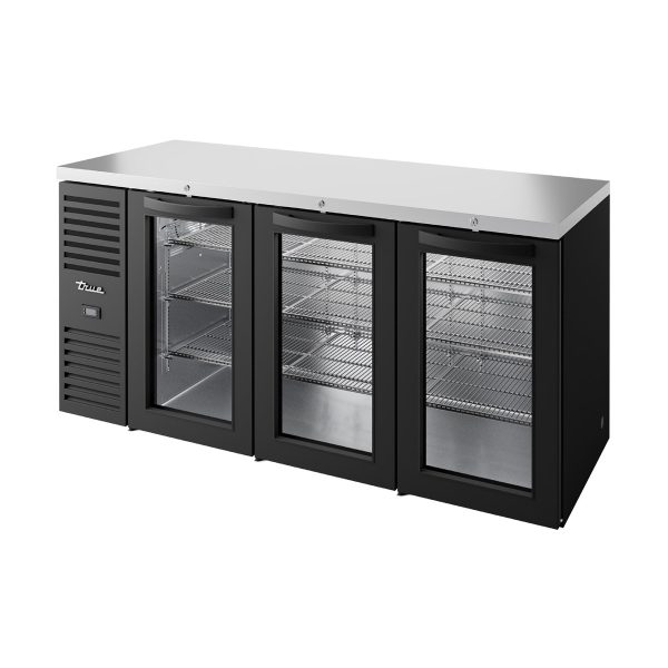 True TBR84-RISZ1-L-B-GGG-1 84" Black 3 Glass Swing Door Refrigerator with LED