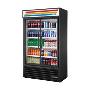 True TVM-48SL-HC~VM01 47″ 2-Section Swing Glass Door Slim Line Visual Refrigerated Merchandiser