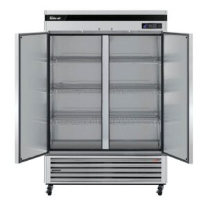 Turbo Air TSR-49SD-N6 54″ Two Section Super Deluxe Reach-In Refrigerator w/ 2 Solid Doors, Bottom Mount, 43 cu. ft.