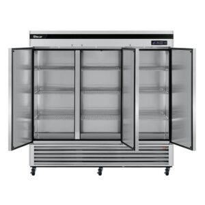 Turbo Air TSR-72SD-N 81″ Three Section Super Deluxe Reach-In Refrigerator w/ 3 Solid Doors, Bottom Mount, 64 cu. ft.