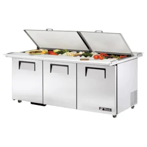 True TSSU-72-30M-B-DS-ST-HC 72″ TSSU Series Mega Top Dual Sided Sandwich/Salad Prep Table w/ Refrigerated Base, 115v