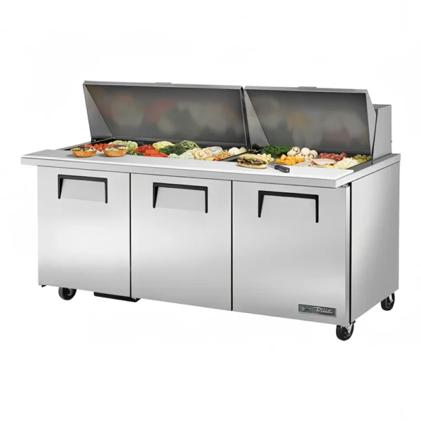True TSSU-72-30M-B-ST-HC 72" TSSU Series Mega Top Dual Sided Sandwich/Salad Prep Table w/ Refrigerated Base, 115v