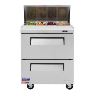 Turbo Air TST-28SD-D2-N 27″ One Section Sandwich / Salad Prep Table w/ 2 Drawers, 8 Pans