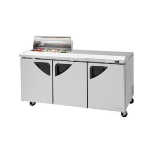 Turbo Air TST-72SD-08S-N-CL 72″ Three Section Sandwich / Salad Prep Table w/ 3 Doors, 8 Pans
