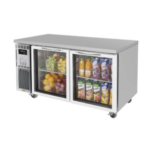 Turbo Air JUR-60-G-N 59″ 2-Section Undercounter Refrigerator w/ 2 Glass Doors, 14.5 cu. ft.