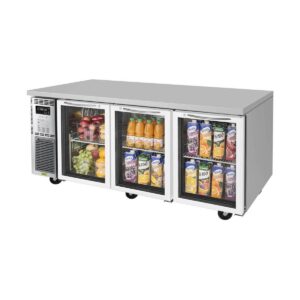 Turbo Air JUR-72-G-N 70″ 3-Section Undercounter Refrigerator w/ 3 Glass Doors, 19 cu. ft.
