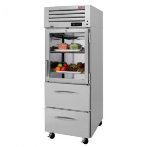 Turbo Air PRO-26R-G-D2-N 29″ One Section Reach-In Refrigerator w/ Glass Half Door & 2 Drawers, Top Mount, Stainless Steel, 25 cu. ft.