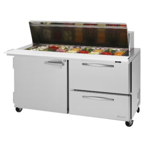 Turbo Air PST-60-24-D2R(L)-N 60″ Mega Top Sandwich Prep Table w/ 2 Drawers & 1 Door, 24 Pans